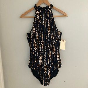 Garnet Hill Active Zip-Front One-Piece Swimsuit NWT  8